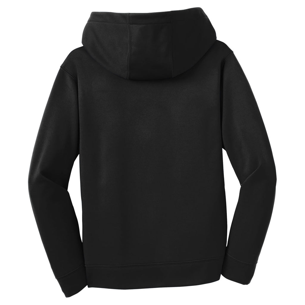 SportTek Youth Black SportWick Fleece Hooded Pullover