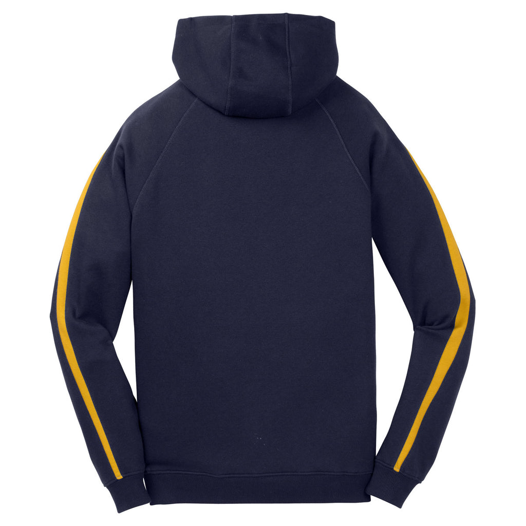 Sport-Tek Youth True Navy/Gold Sleeve Stripe Pullover Hooded Sweatshirt