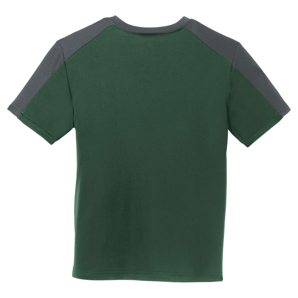 Sport-Tek Youth Forest Green/ Iron Grey PosiCharge Competitor Sleeve-Blocked Tee