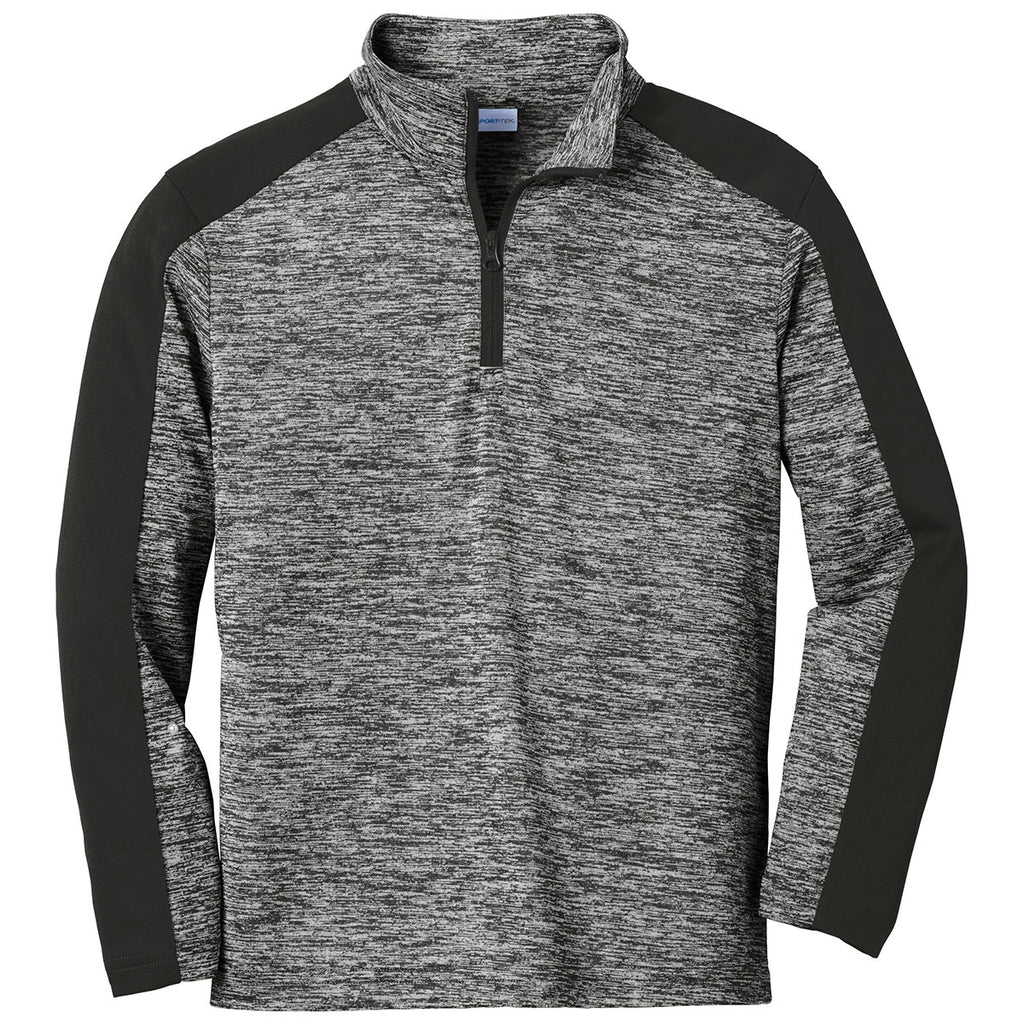 Sport-Tek Youth Black Electric/Black PosiCharge Electric Heather Colorblock 1/4-Zip Pullover