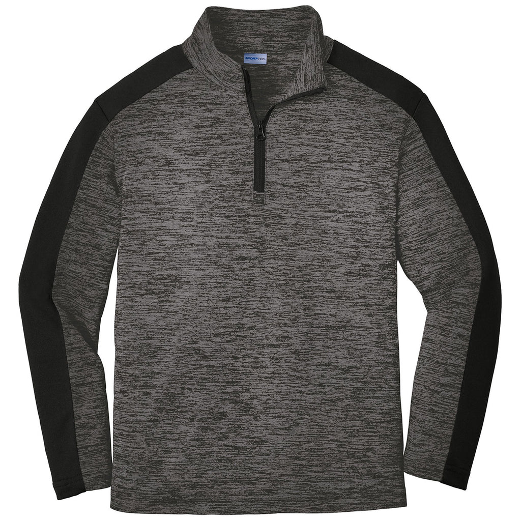 Sport-Tek Youth Grey-Black Electric/Black PosiCharge Electric Heather Colorblock 1/4-Zip Pullover