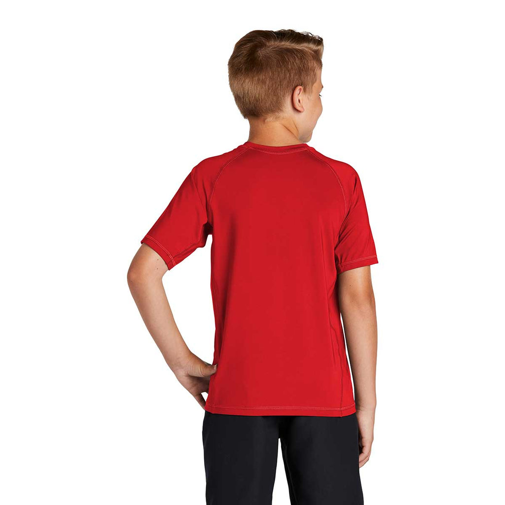 Sport-Tek Youth True Red Short Sleeve Rashguard Tee