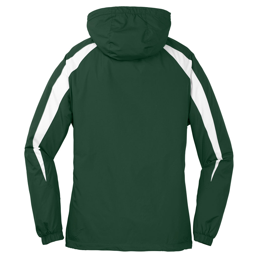 Sport-Tek Youth Forest Green/White Fleece-Lined Colorblock Jacket