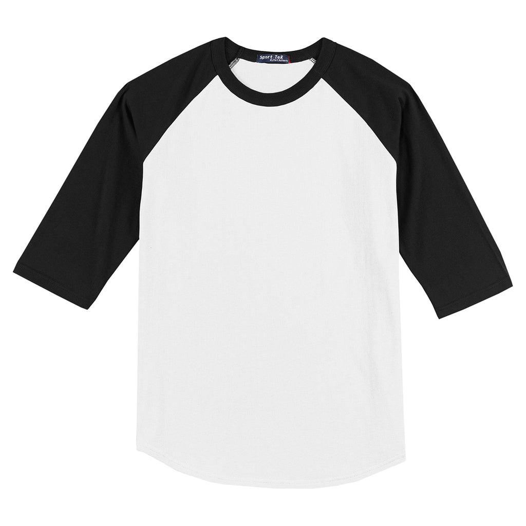 Sport-Tek Youth White/Black Colorblock Raglan Jersey