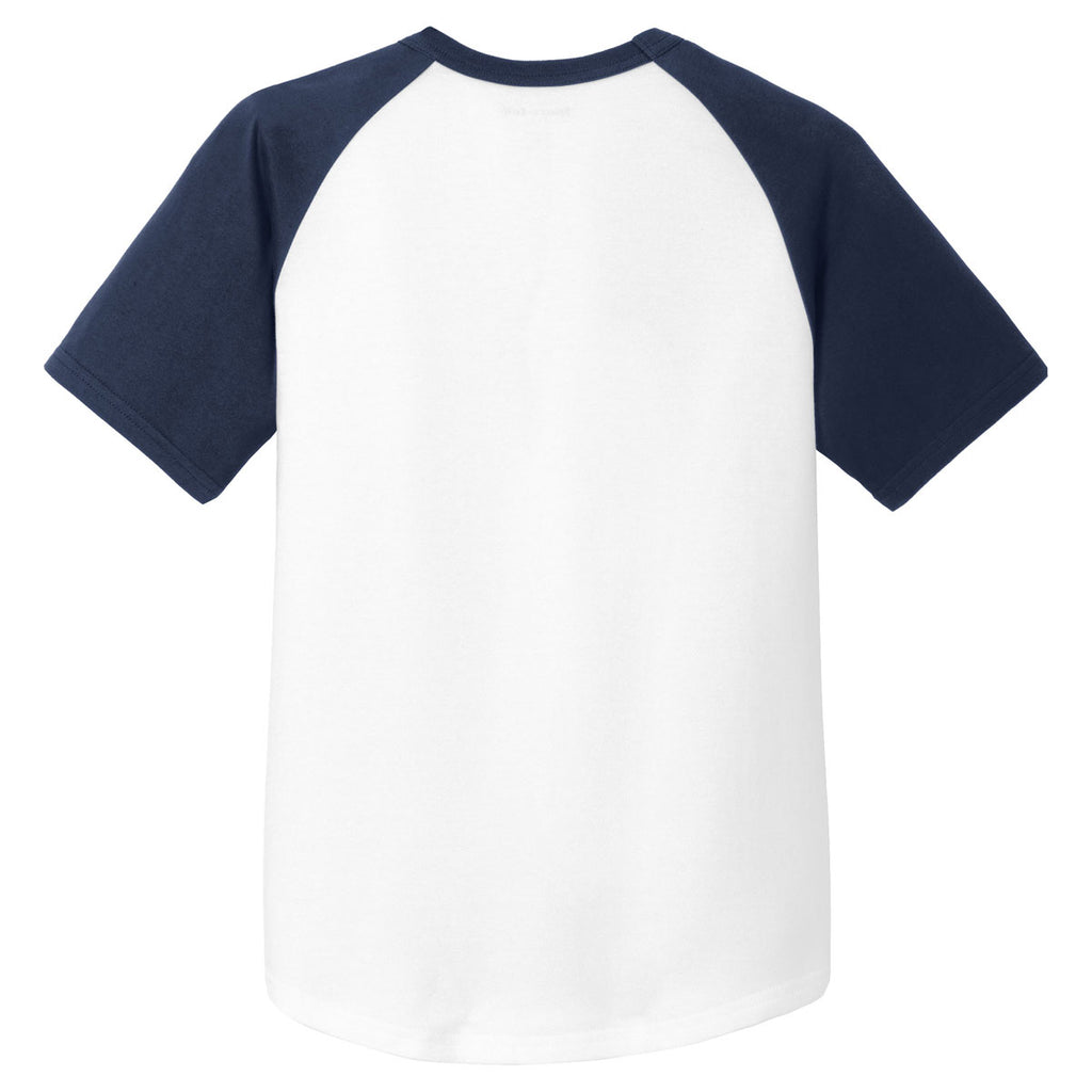 Sport-Tek Youth White/Navy Short Sleeve Colorblock Raglan Jersey